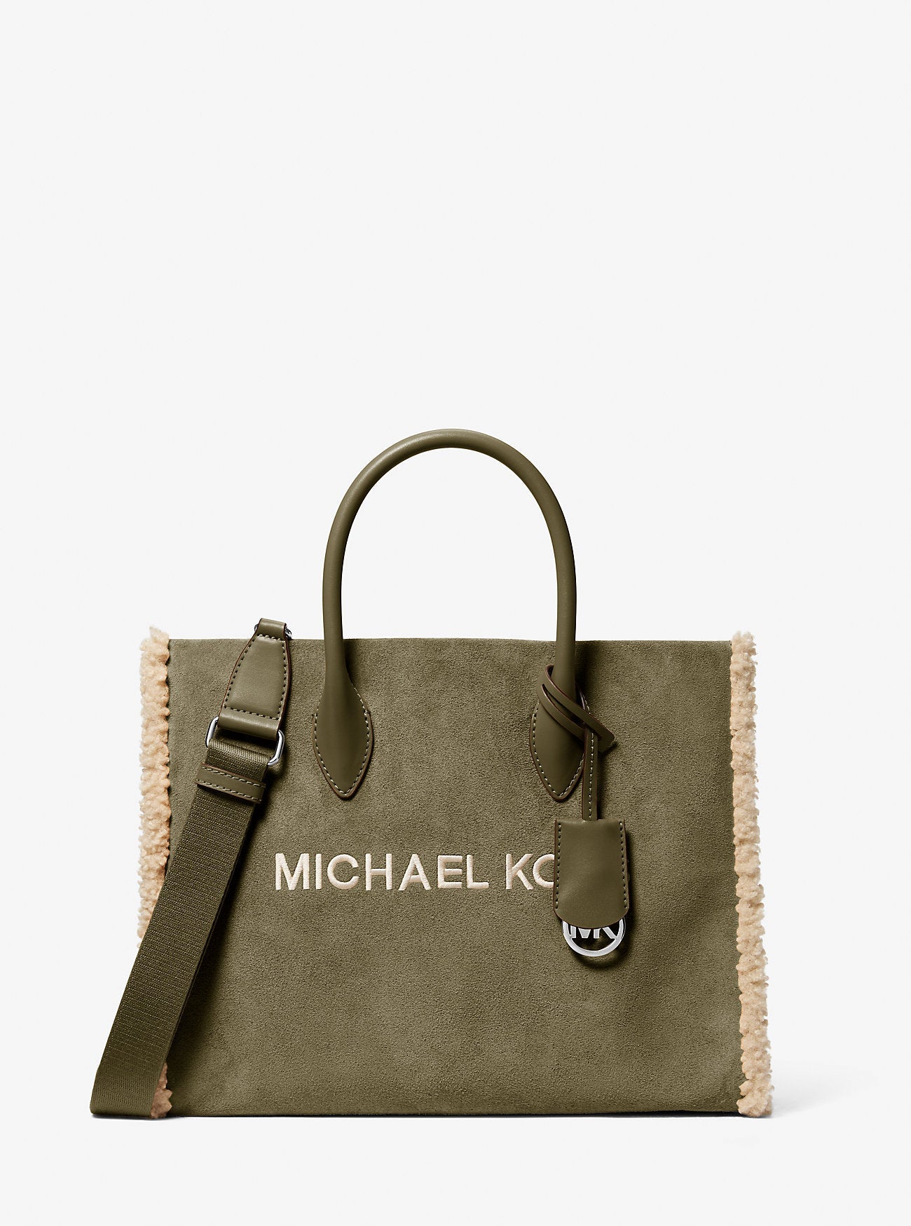 Mirella Medium Suede and Faux Shearling Tote Bag Olive Olive