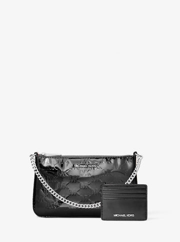 Jet Set Patent Logo Debossed Pochette and Card Case Gift Set Black Black