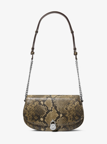 Mila Medium Snake Embossed Messenger Bag Olive Olive