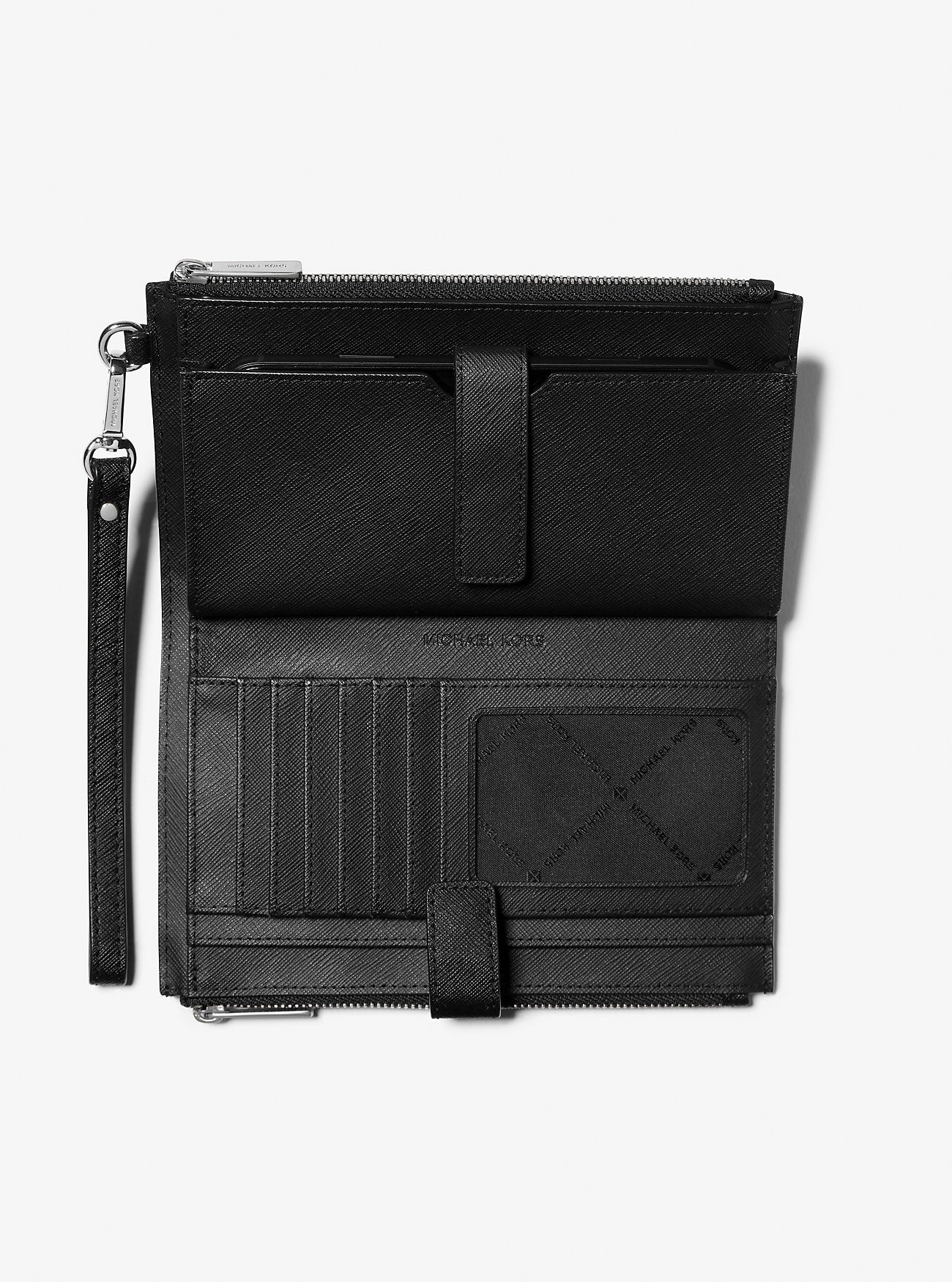 Jet Set Large Leather Smartphone Wristlet Wallet Black Black