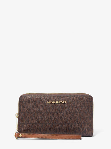 Jet Set Signature Logo Smartphone Wristlet Brown Brown