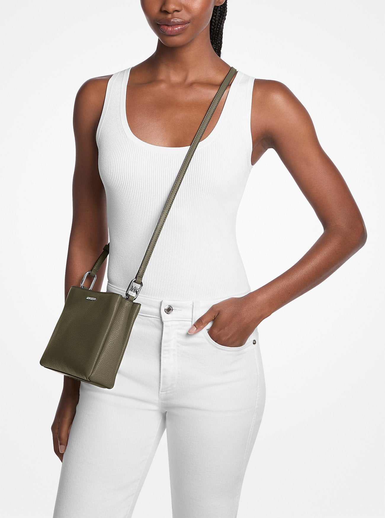 Trisha Medium Pebbled Leather Crossbody Bag Olive Olive