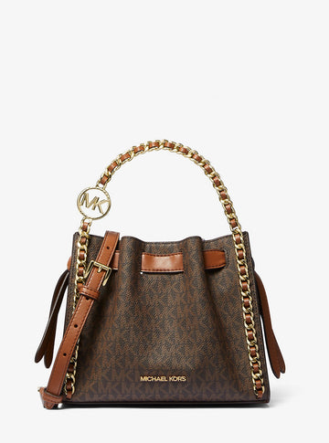 Mina Small Signature Logo Chain Crossbody Bag Brown Brown