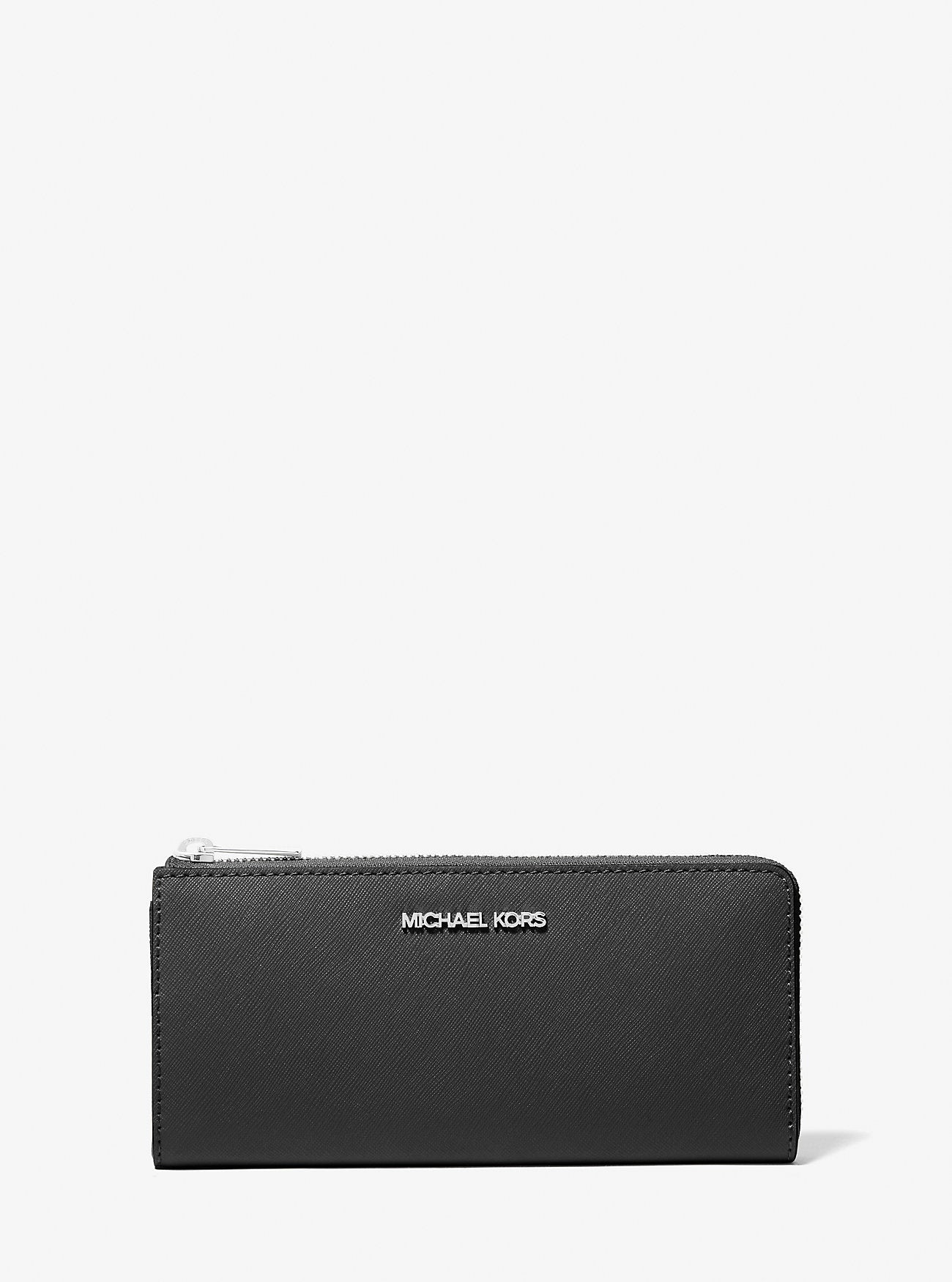 Jet Set Travel Large Saffiano Leather Quarter-Zip Wallet Black Black
