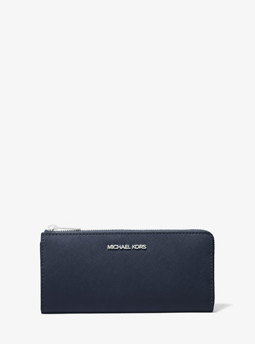 Jet Set Travel Large Saffiano Leather Quarter-Zip Wallet Navy Navy