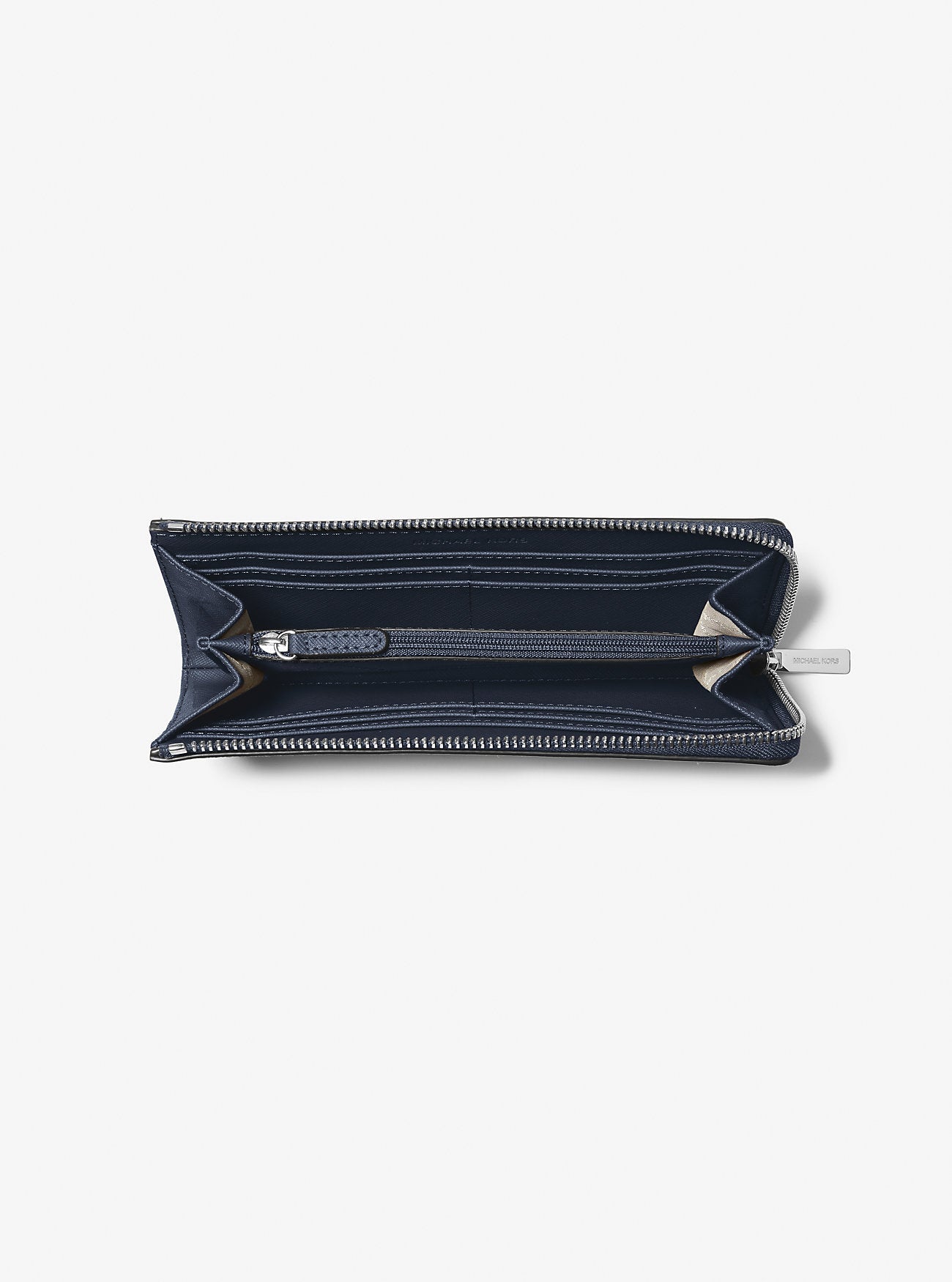 Jet Set Travel Large Saffiano Leather Quarter-Zip Wallet Navy Navy