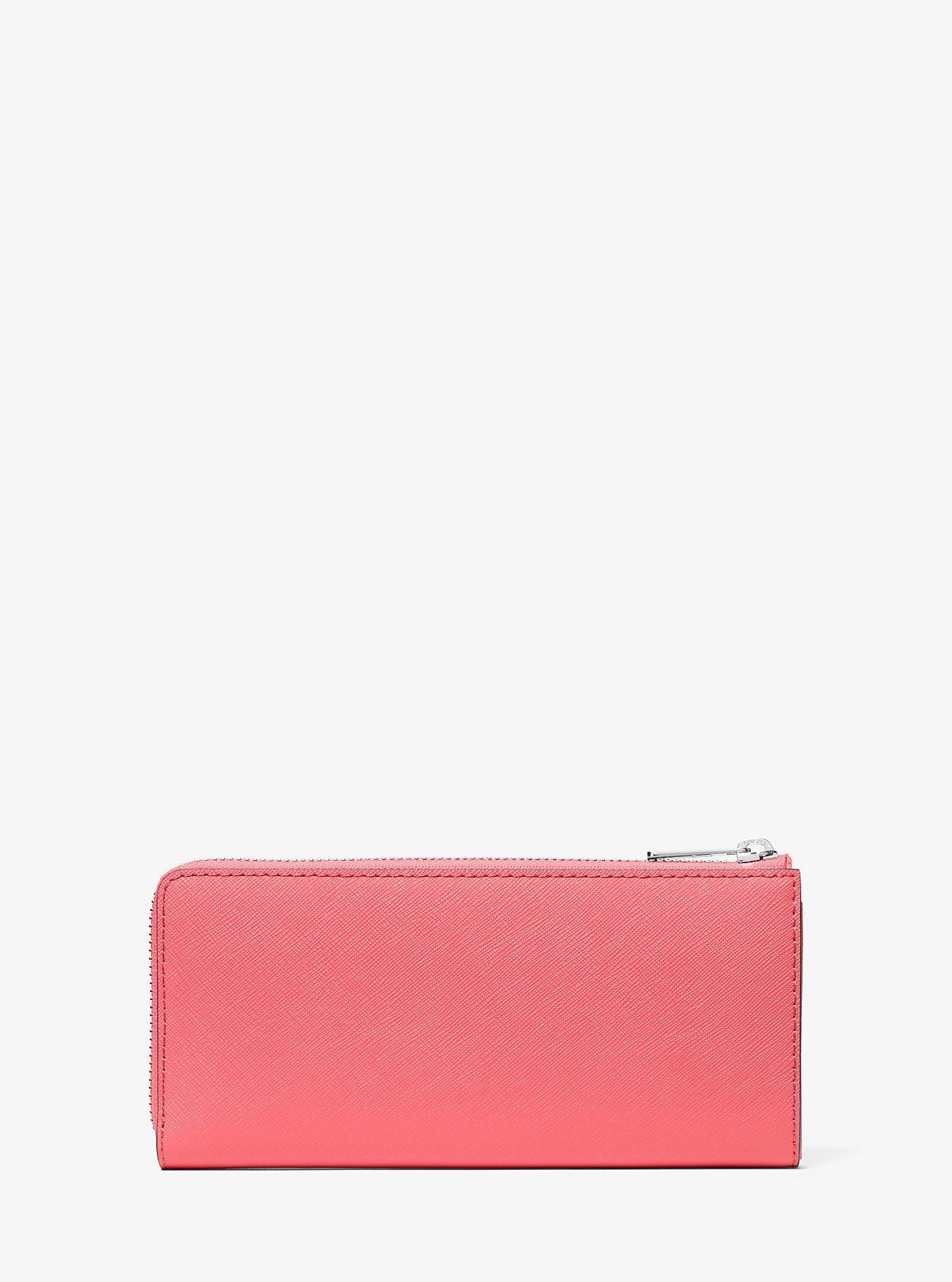 Jet Set Travel Large Saffiano Leather Quarter-Zip Wallet Hibiscus Hibiscus