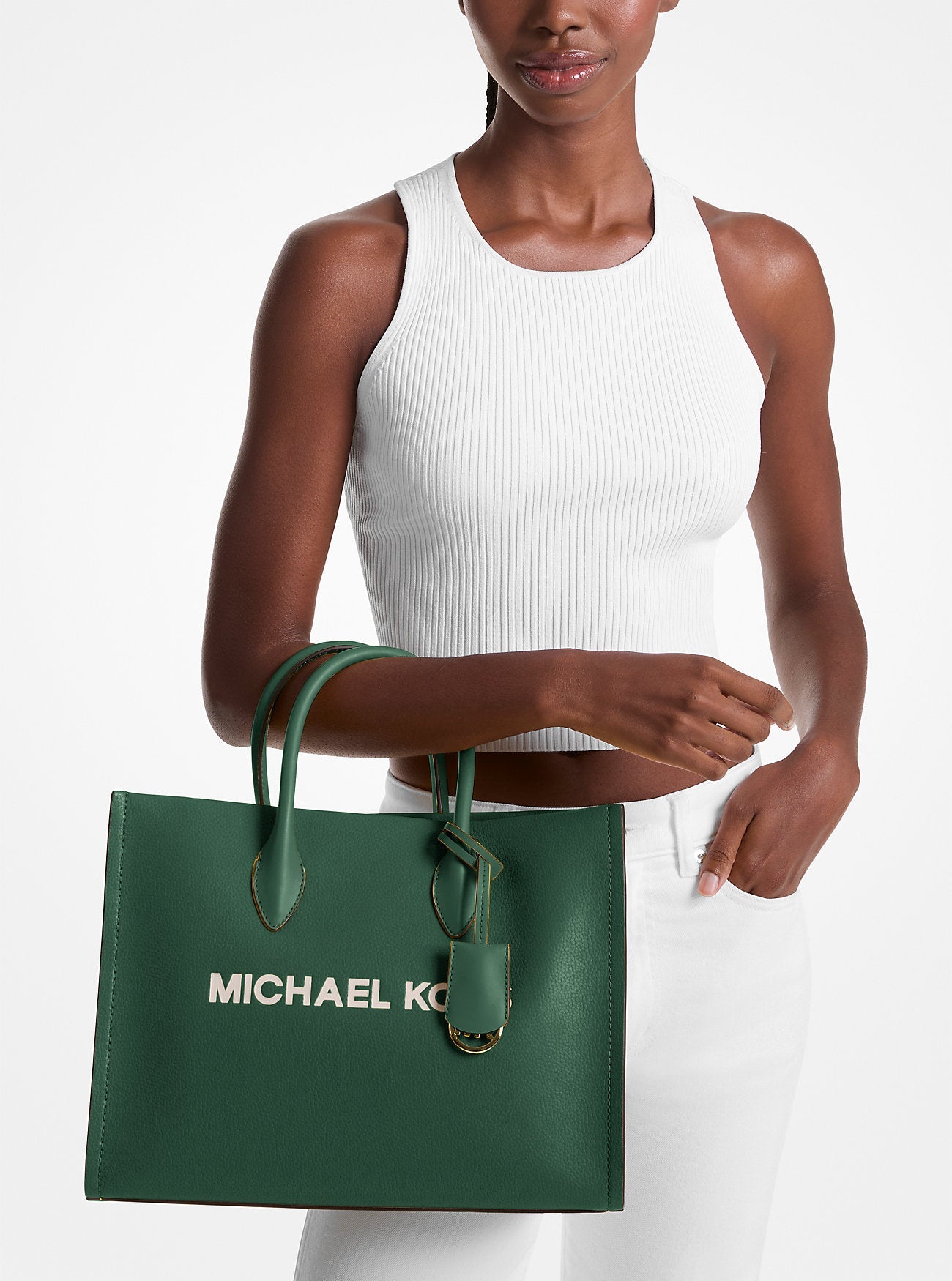 Mirella Medium Pebbled Leather Tote Bag Moss Moss