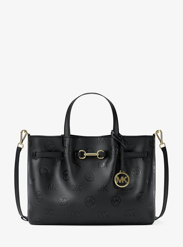 Carson Medium Logo Debossed Satchel Black Black