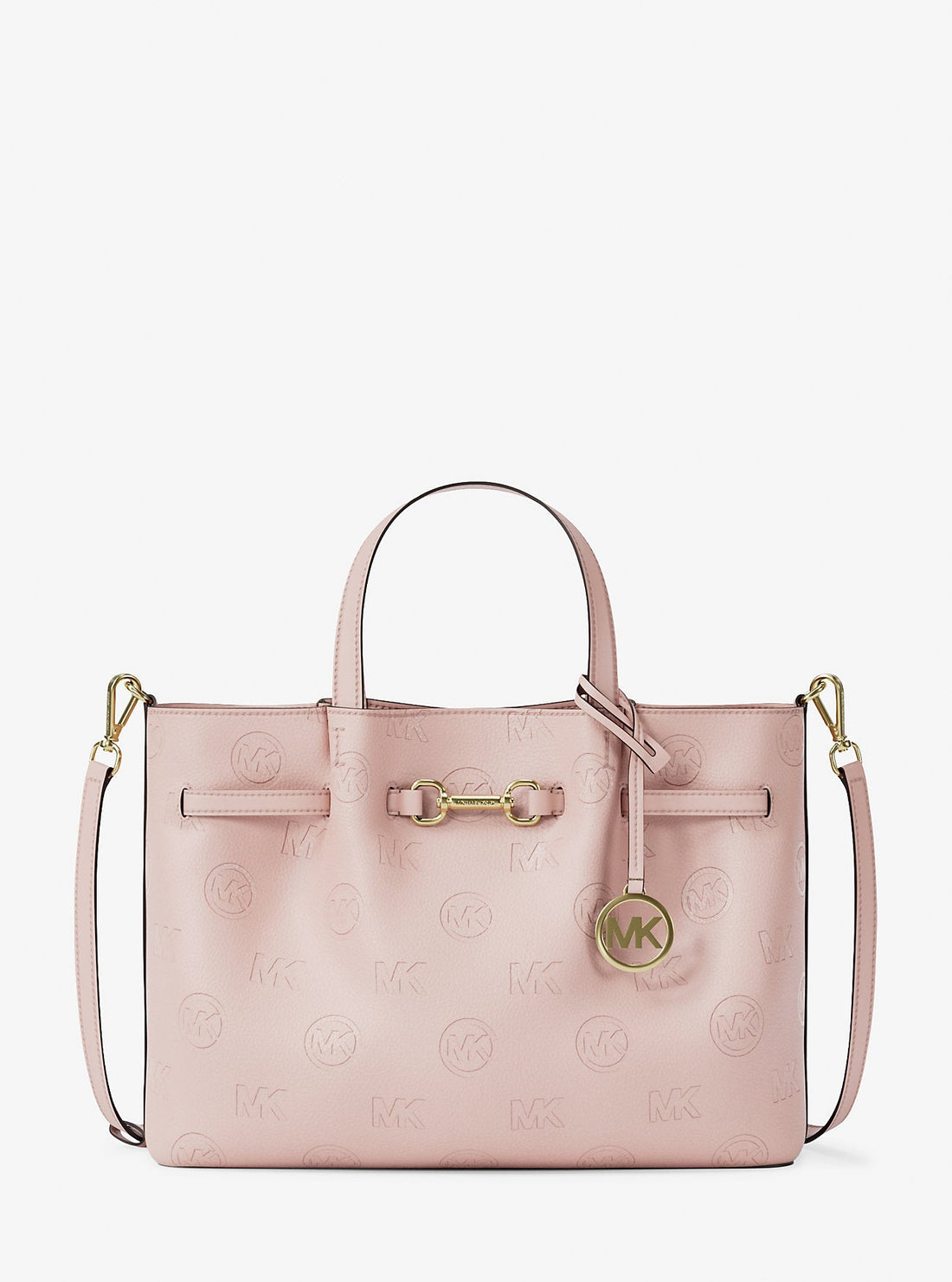 Carson Medium Logo Debossed Satchel Powder Blush Powder Blush