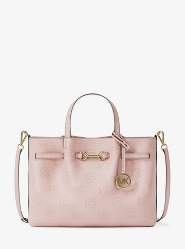 Carson Medium Logo Debossed Satchel Powder Blush Powder Blush