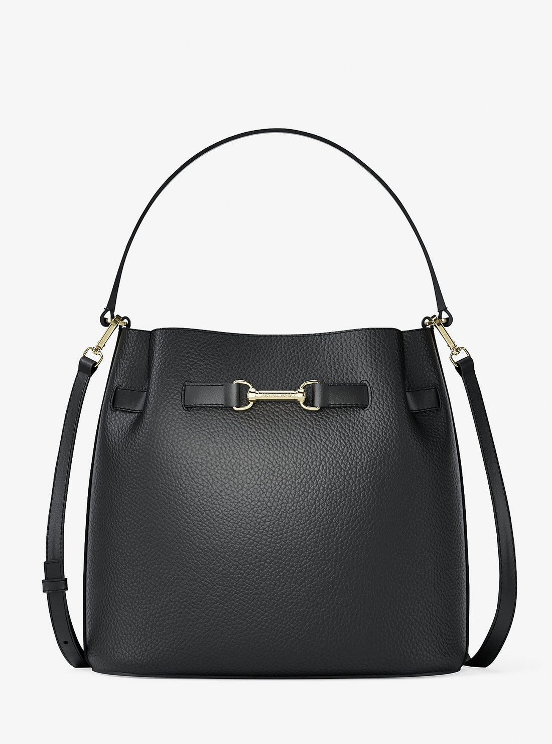 Carson Medium Pebbled Leather Convertible Bucket Crossbody Bag Black Black