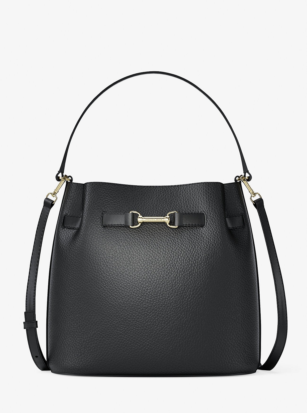 Carson Medium Pebbled Leather Convertible Bucket Crossbody Bag Black Black