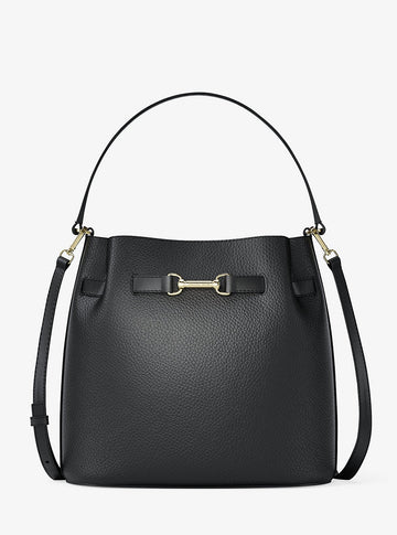 Carson Medium Pebbled Leather Convertible Bucket Crossbody Bag Black Black