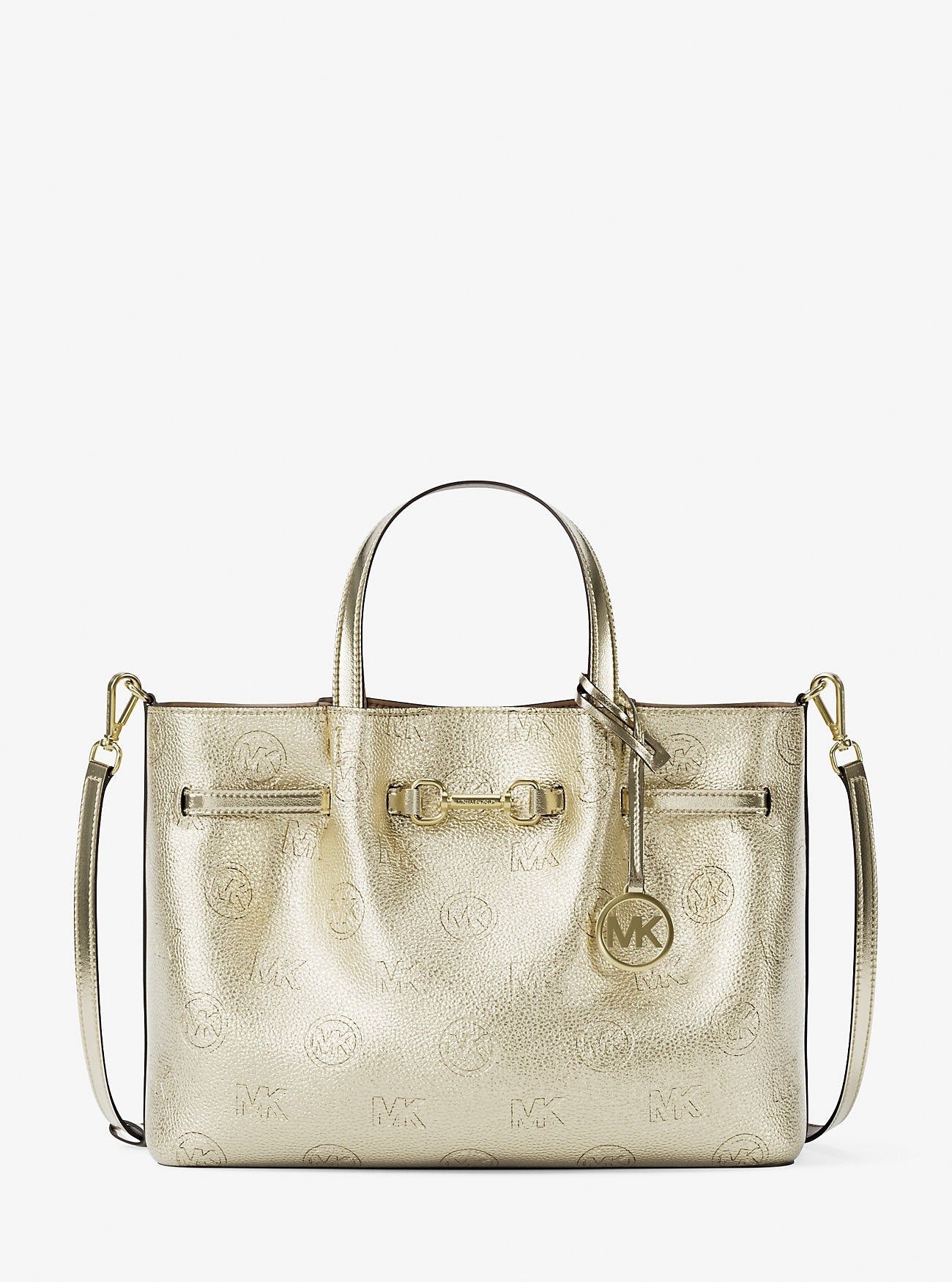 Carson Medium Metallic Logo Debossed Satchel Pale Gold Pale Gold