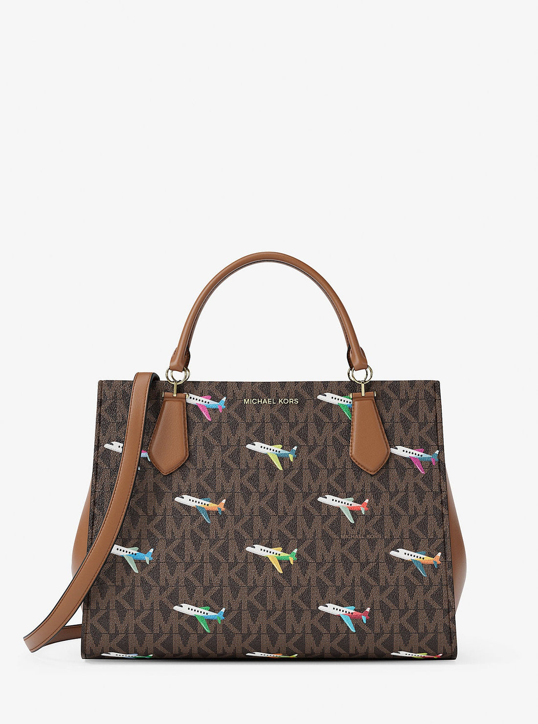 Marilyn Medium Printed Signature Logo Satchel Brown Brown