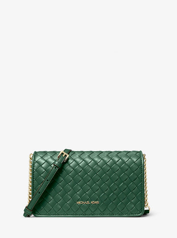 Jet Set Medium Woven Crossbody Bag Moss Moss