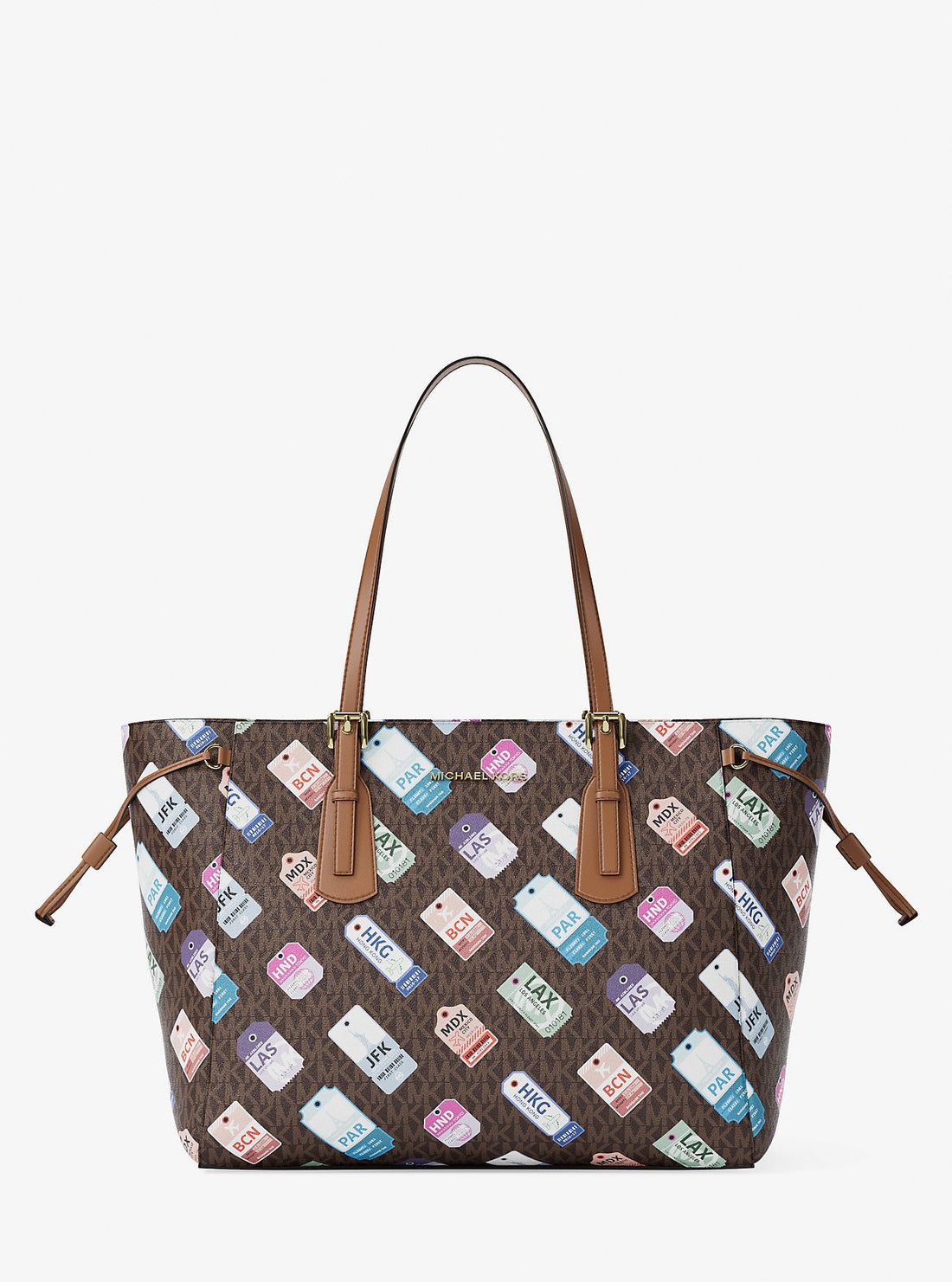 Voyager Large Printed Signature Logo Tote Bag Brown Brown