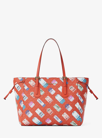 Voyager Large Printed Signature Logo Tote Bag Dk Sangria Dk Sangria