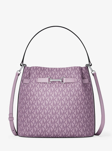 Carson Medium Signature Logo Convertible Bucket Crossbody Bag Lt Quartz Lt Quartz
