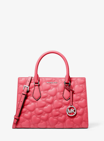 Sheila Medium Heart Embroidered Satchel Hibiscus Hibiscus
