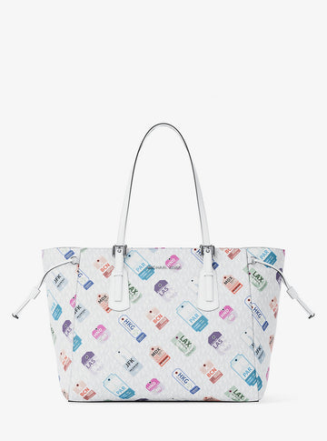 Voyager Large Printed Signature Logo Tote Bag Optic White Optic White