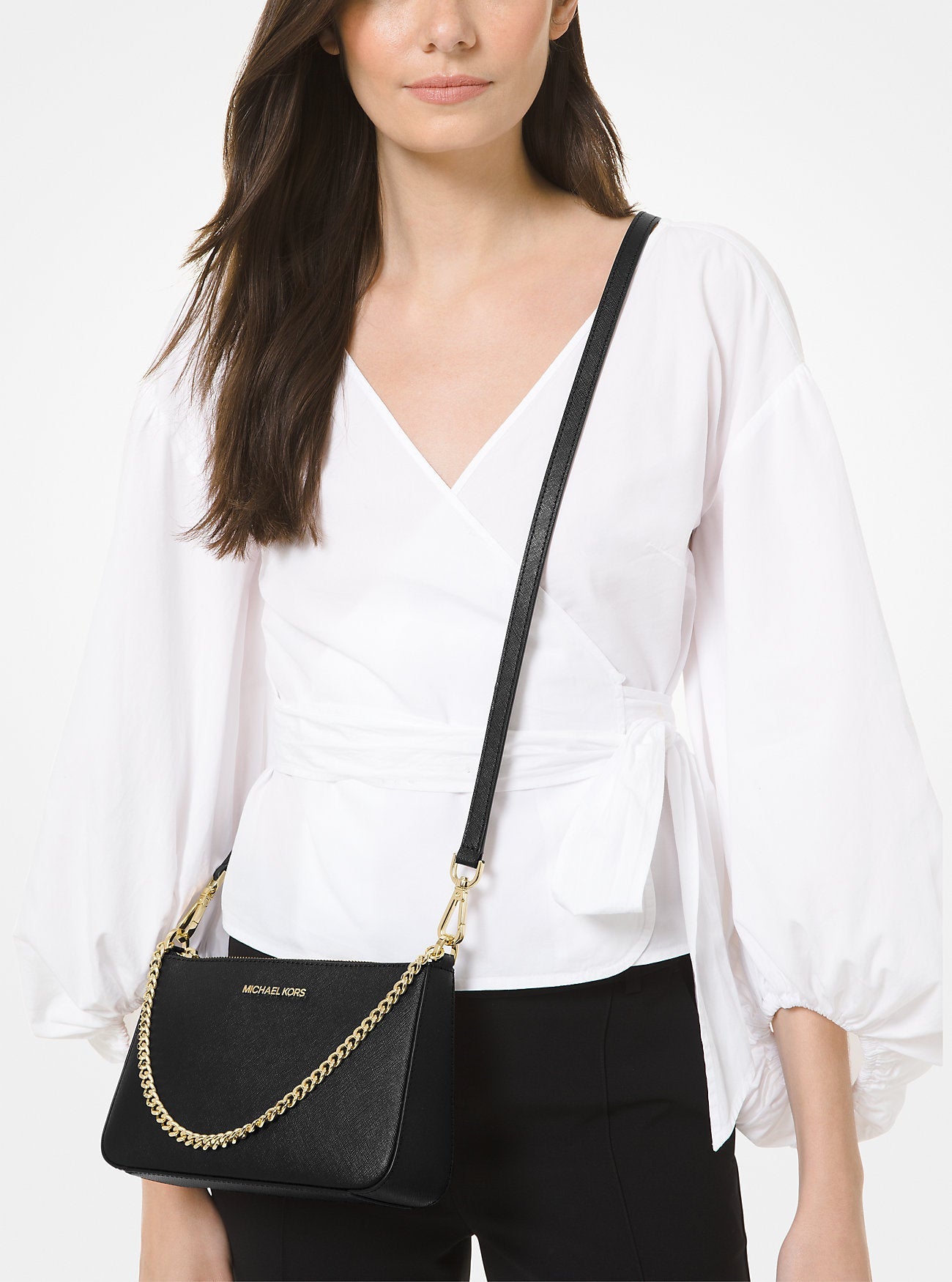 Jet Set Medium Saffiano Leather Crossbody Bag Black Black