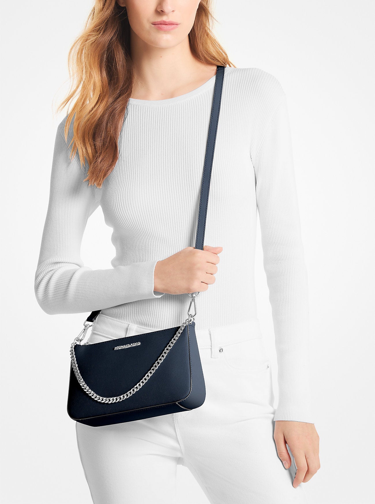 Jet Set Medium Saffiano Leather Crossbody Bag Navy Navy
