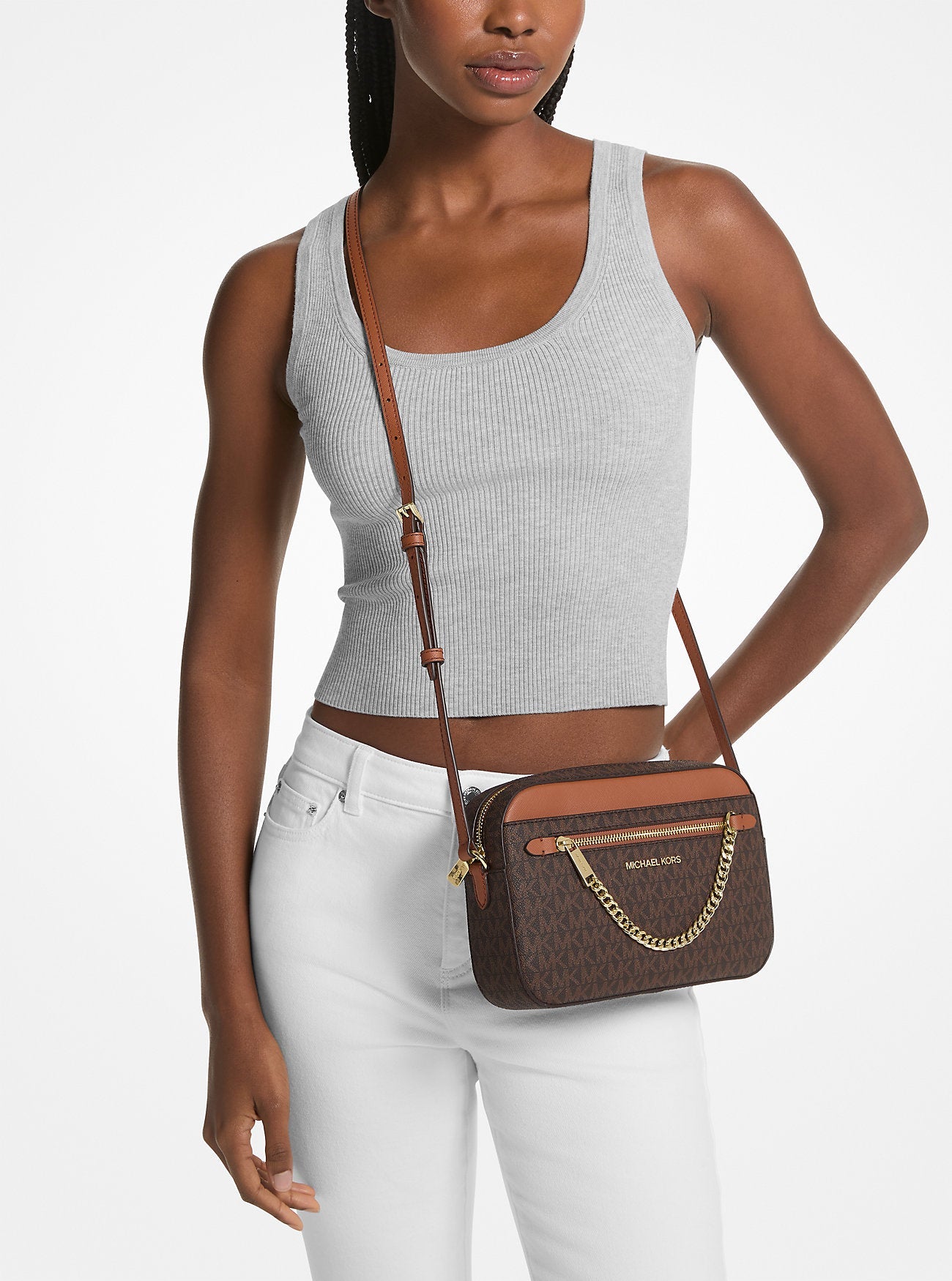 Jet Set Large Logo Crossbody Bag Brown Brown