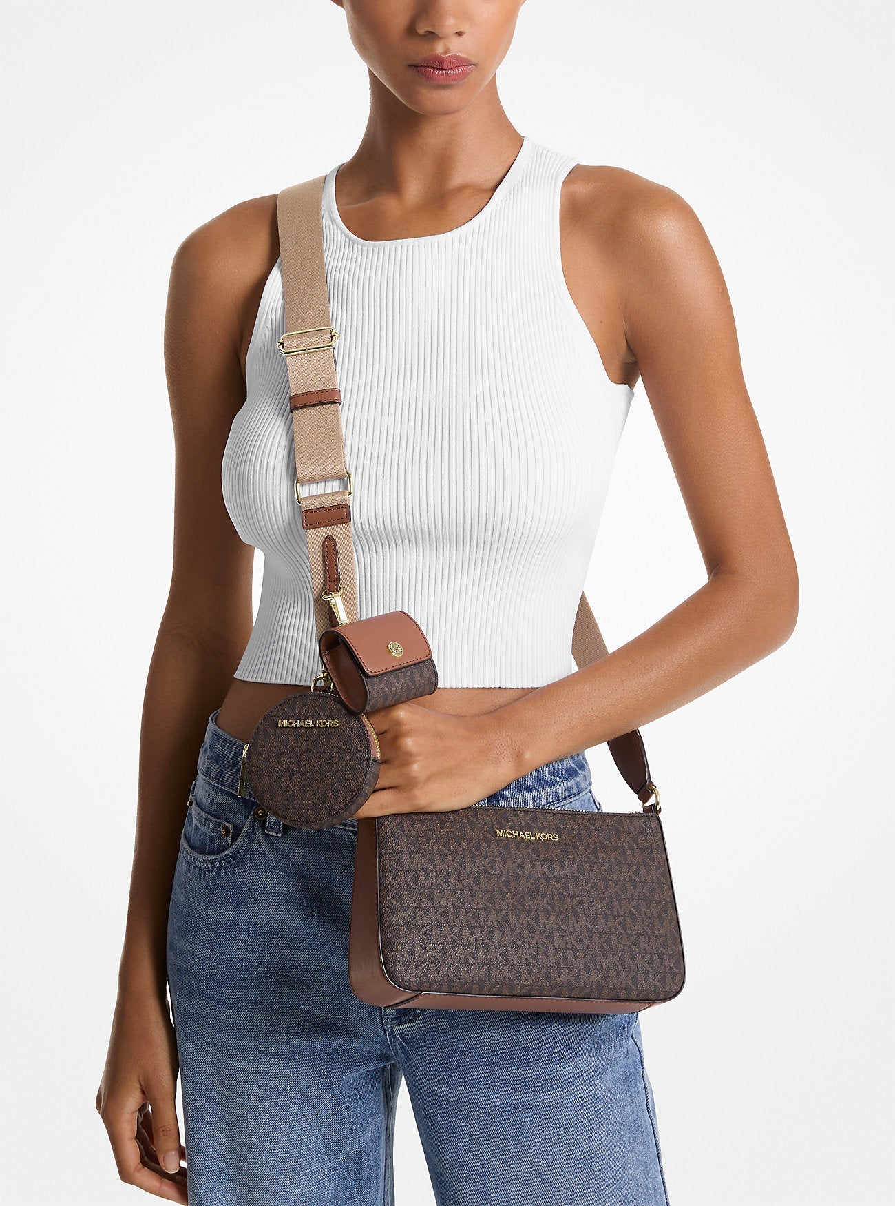 Jet Set Logo Crossbody Bag with Case for Apple Airpods Pro® Brown Brown