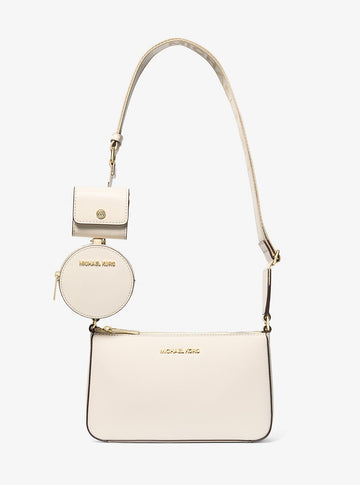 Jet Set Saffiano Leather Crossbody Bag with Case for Apple Airpods Pro Lt Cream Lt Cream