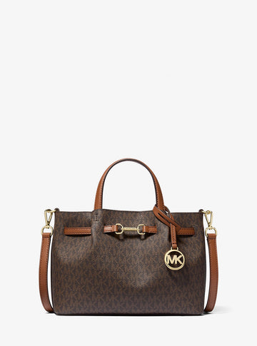 Carson Small Signature Logo Satchel Brown Brown