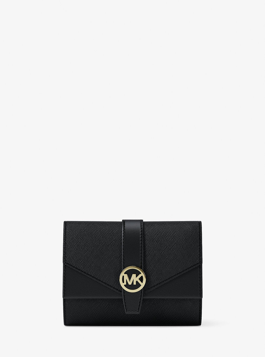 Greenwich Medium Saffiano Leather Trifold Wallet Black Black
