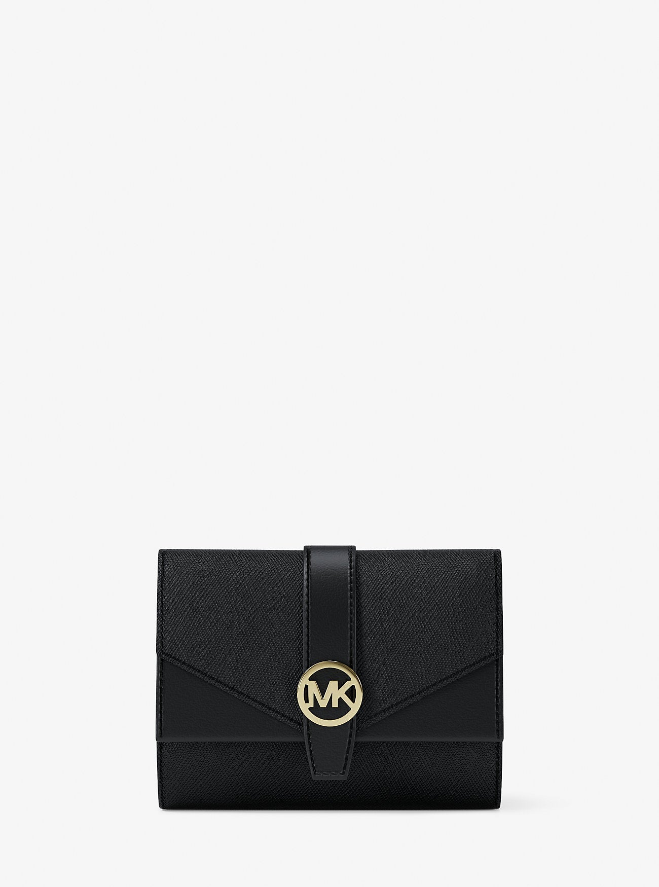 Greenwich Medium Saffiano Leather Trifold Wallet Black Black