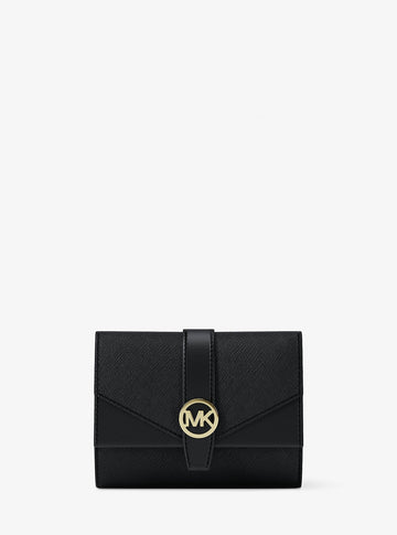Greenwich Medium Saffiano Leather Trifold Wallet Black Black