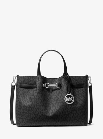 Carson Medium Signature Logo Satchel Black Black