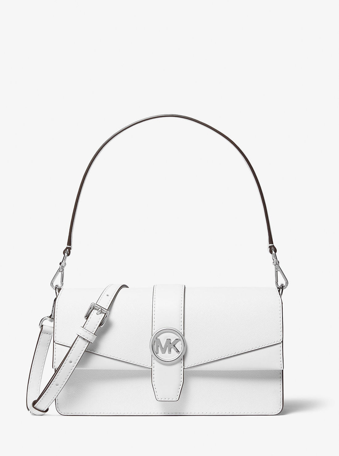 Greenwich Medium Saffiano Leather Convertible Shoulder Bag Optic White Optic White