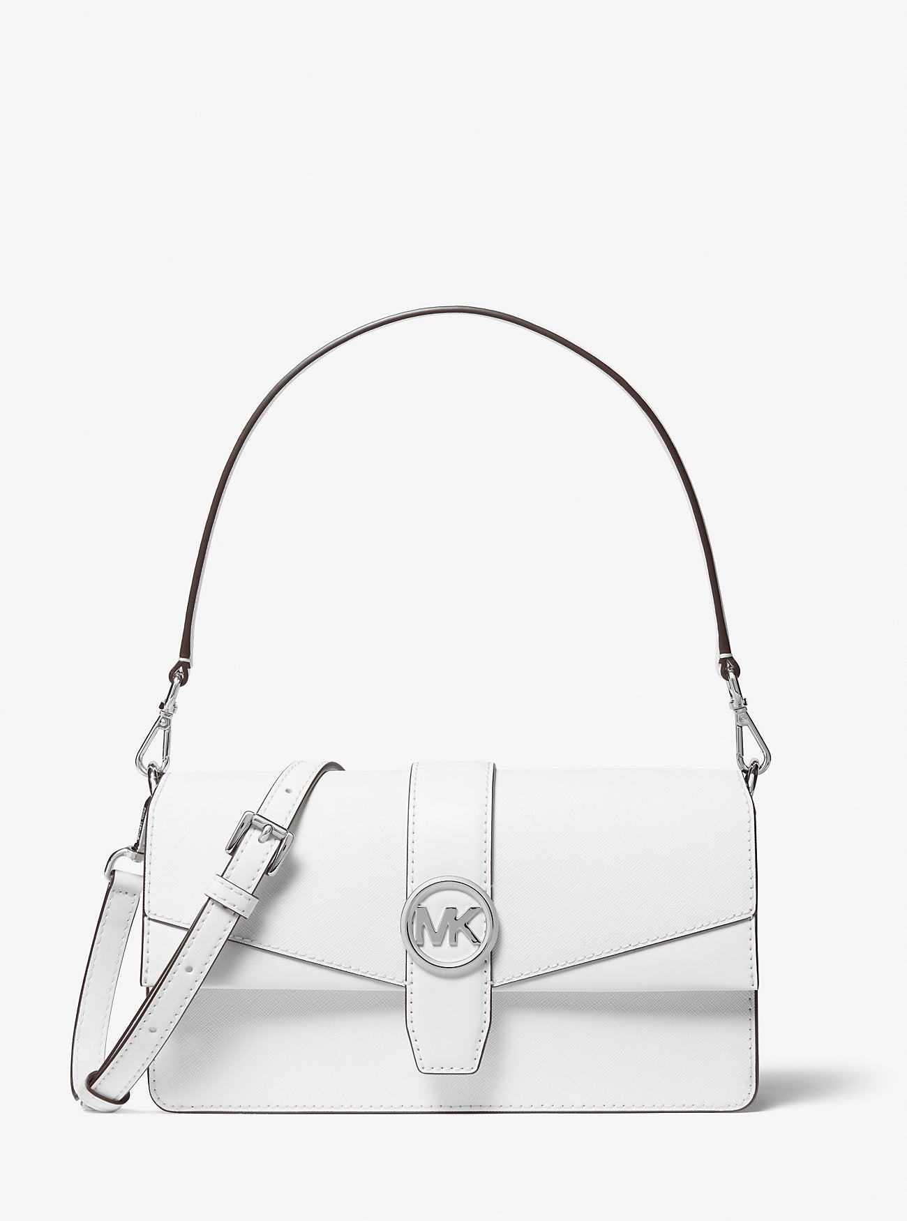 Greenwich Medium Saffiano Leather Convertible Shoulder Bag Optic White Optic White