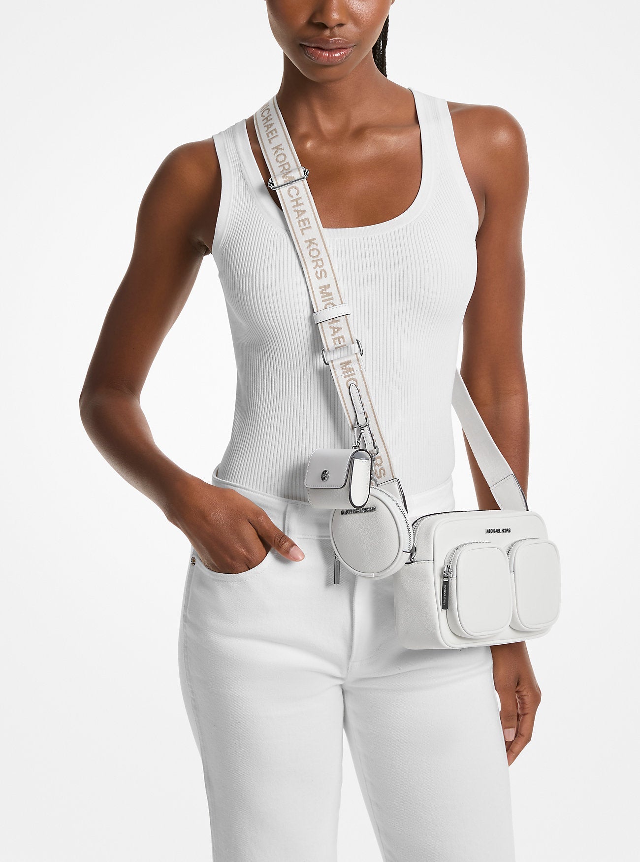 Jet Set Leather Medium Crossbody Bag with Case for Apple Airpods Pro® Optic White Optic White