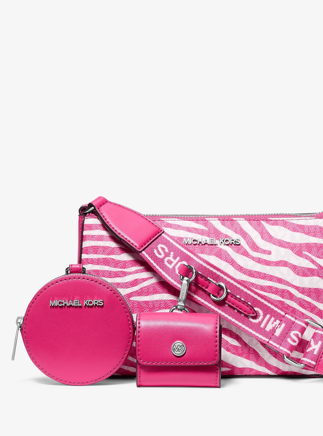 Jet Set Leather Medium Animal Print Logo Crossbody Bag with Case for Apple Airpods Pro® Dragonfruit Dragonfruit