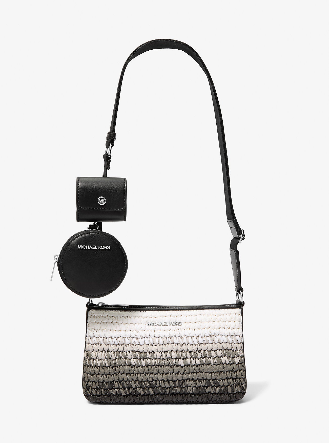Jet Set Small Ombre Straw Crossbody Bag with Case for Apple Airpods Pro® Black Black