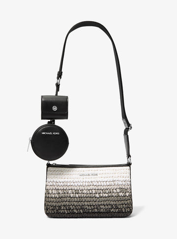 Jet Set Small Ombre Straw Crossbody Bag with Case for Apple Airpods Pro® Black Black