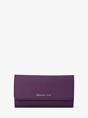 Jet Set Large Saffiano Leather Tri-Fold Wallet Purple Purple