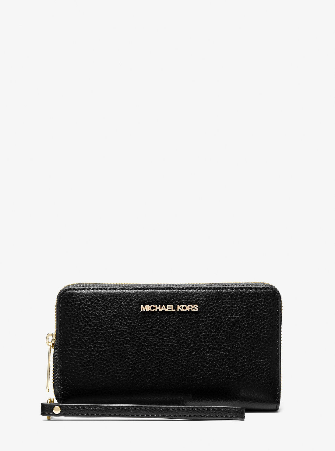 Large Pebbled Leather Smartphone Wristlet Black Black