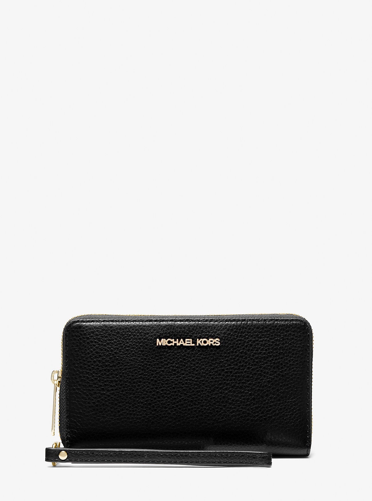 Large Pebbled Leather Smartphone Wristlet Black Black
