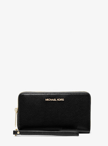 Large Pebbled Leather Smartphone Wristlet Black Black