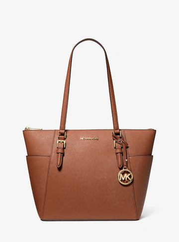 Charlotte Large Saffiano Leather Top-Zip Tote Bag Luggage Luggage