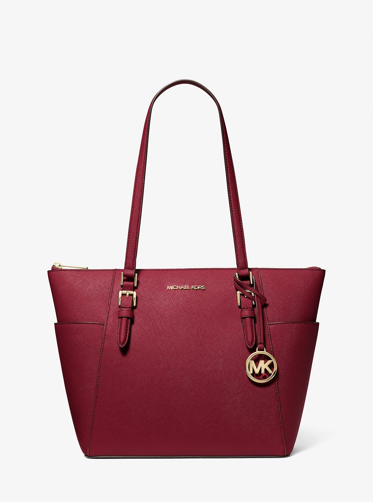 Charlotte Large Saffiano Leather Top-Zip Tote Bag Cherry Cherry