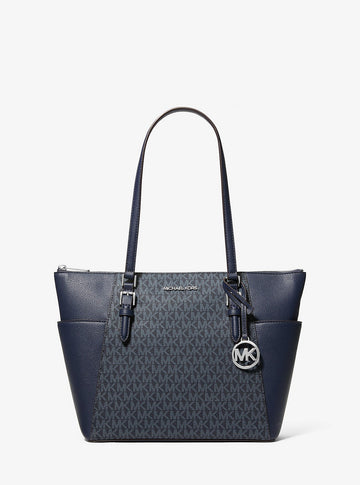 Charlotte Large Logo and Leather Top-Zip Tote Bag Admiral Admiral