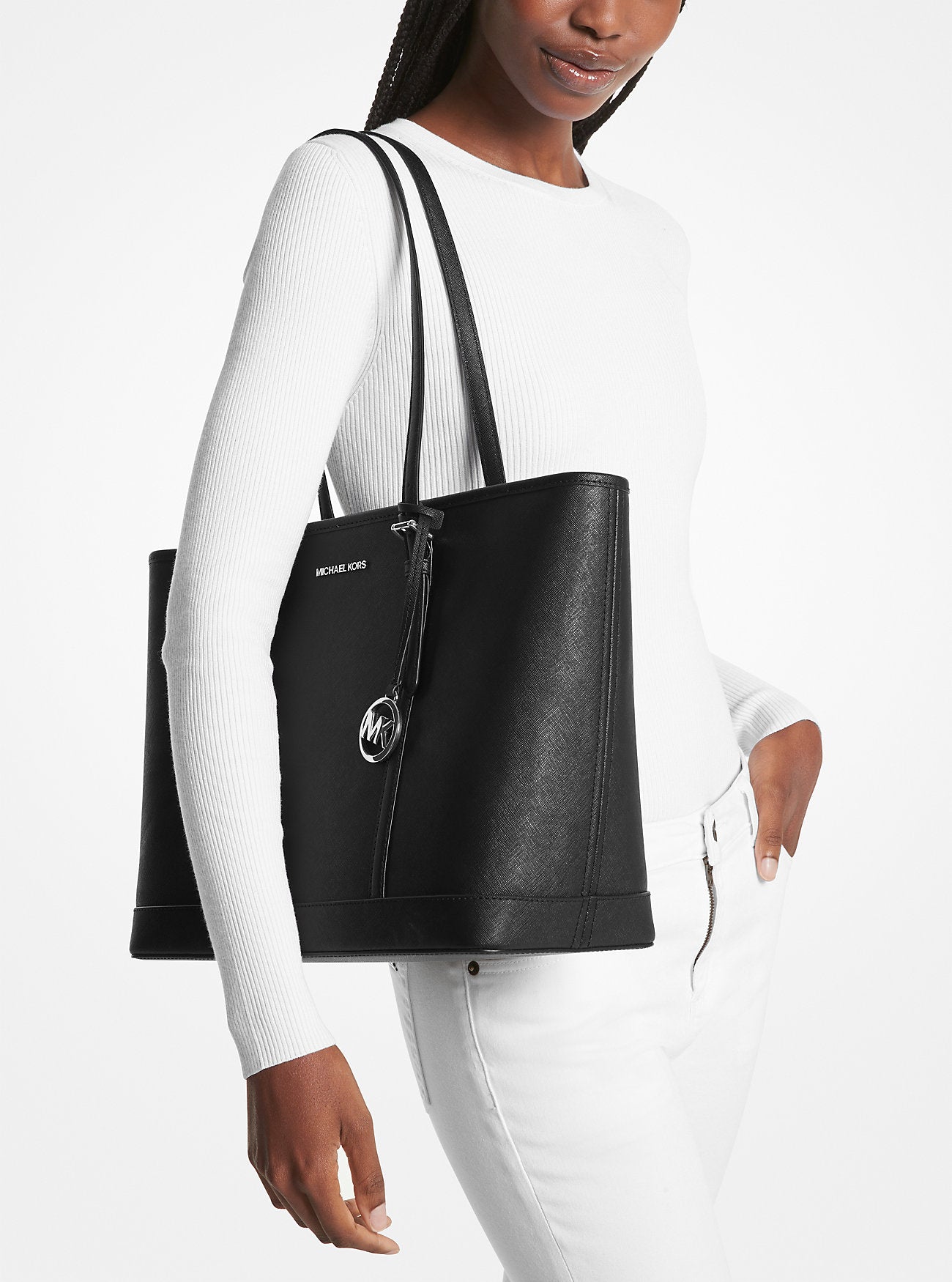 Jet Set Travel Large Saffiano Leather Tote Bag Black Black